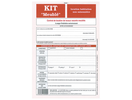 KIT CONTRAT LOCATION MEUBLÉE NON SAISONNIÈRE WEBER DIFFUSION 8 PAGES CONTRAT INVENTAIRE CAUTION ÉTAT LIEUX ENTRÉE SORTIE
