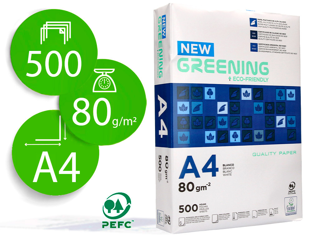 PAPIER LIDERPAPEL MULTIFONCTION GREENING A4 80G HAUTE       QUALITÉ PEFC BLANCHEUR 146 OPACITÉ 92 RIGIDITÉ 112 500F