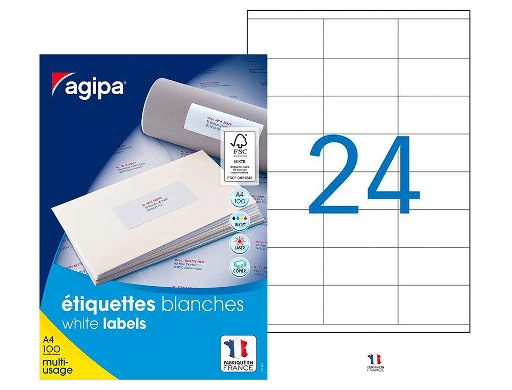 ÉTIQUETTE ADHÉSIVE APLI AGIPA MULTI-USAGE 70X36MM TOUTE IMPRIMANTE BOÎTE 2400 UNITÉS
