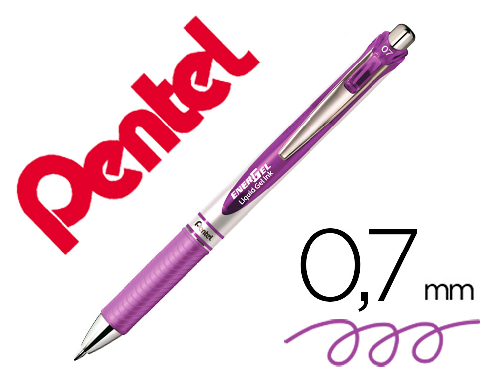 ROLLER PENTEL ENERGEL RETRACTABLE RECHARGEABLE      POINTE METAL FINE 0,7MM CLIP  METAL COLORIS VIOLET