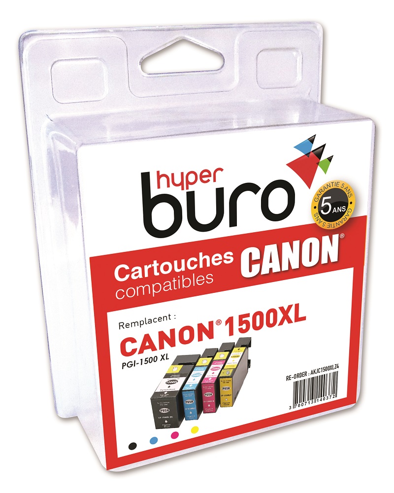 PACK DE 4 CARTOUCHES HYPERBUROCOMPATIBLES POUR CANON        PGI-1500XL