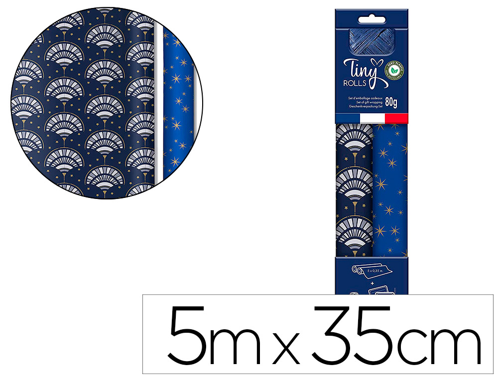 SET D'EMBALLAGE CADEAU  TOILE COMPOS  DE 2 ROULEAUX TINY    ROLLS 5MX0,35CM + 1 ROULEAU   BOLDUC 20M + 10  TIQUETTES