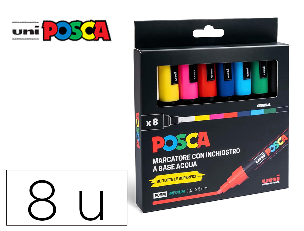 MARQUEUR POSCA PC1MC POINTE CONIQUE EXTRA FINE TRAIT      0,7-1MM COLORIS ASSORTIS      BOITE 8 UNITES