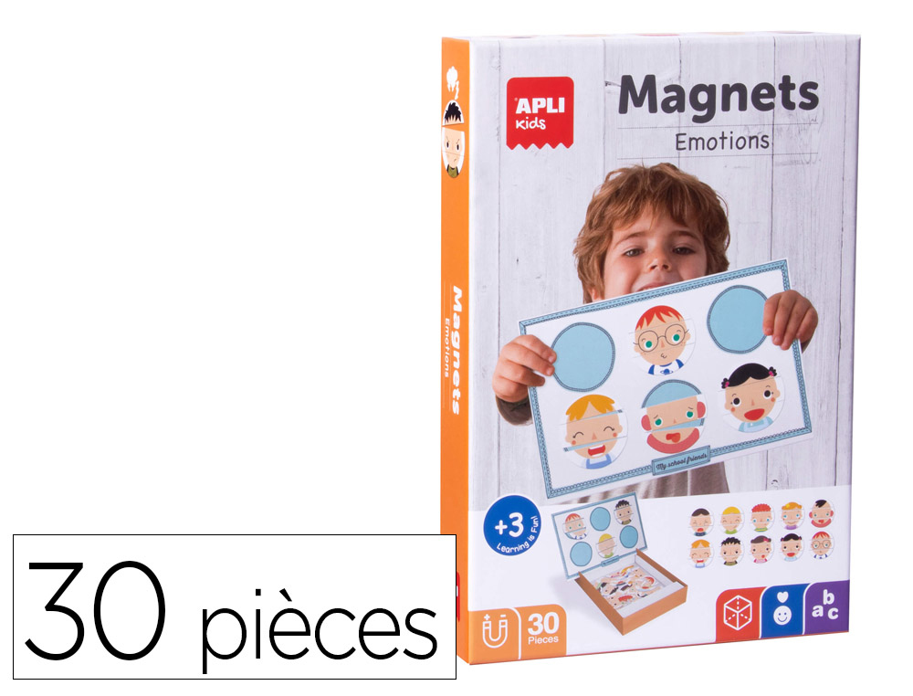 JEU MAGNETIQUE APLI KIDS EMOTIONS VISAGES BOITE        COMPREND 1 SUPPORT AIMANTE DE 280X180MM ET 30 MAGNETS A