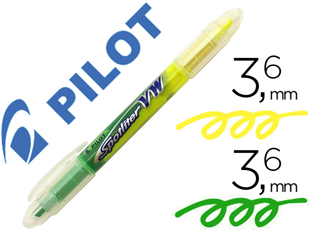 SURLIGNEUR PILOT BEGREEN SPOTLITER VW DOUBLE POINTE    BISEAUTEE TRAIT 3,6MM COLORIS JAUNE ET VERT